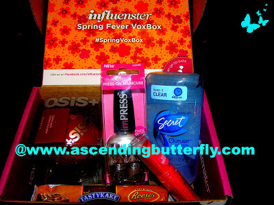 Influenster Spring Fever 2013 VoxBox, beauty, Secret Outlast Clear Gel Antiperspirant, NYC New York Color Applelicious Glossy, Broadway Nails imPRESS Press-on Manicure, OSIS Rough Rubber, Tastykake Kandy Bar Kakes