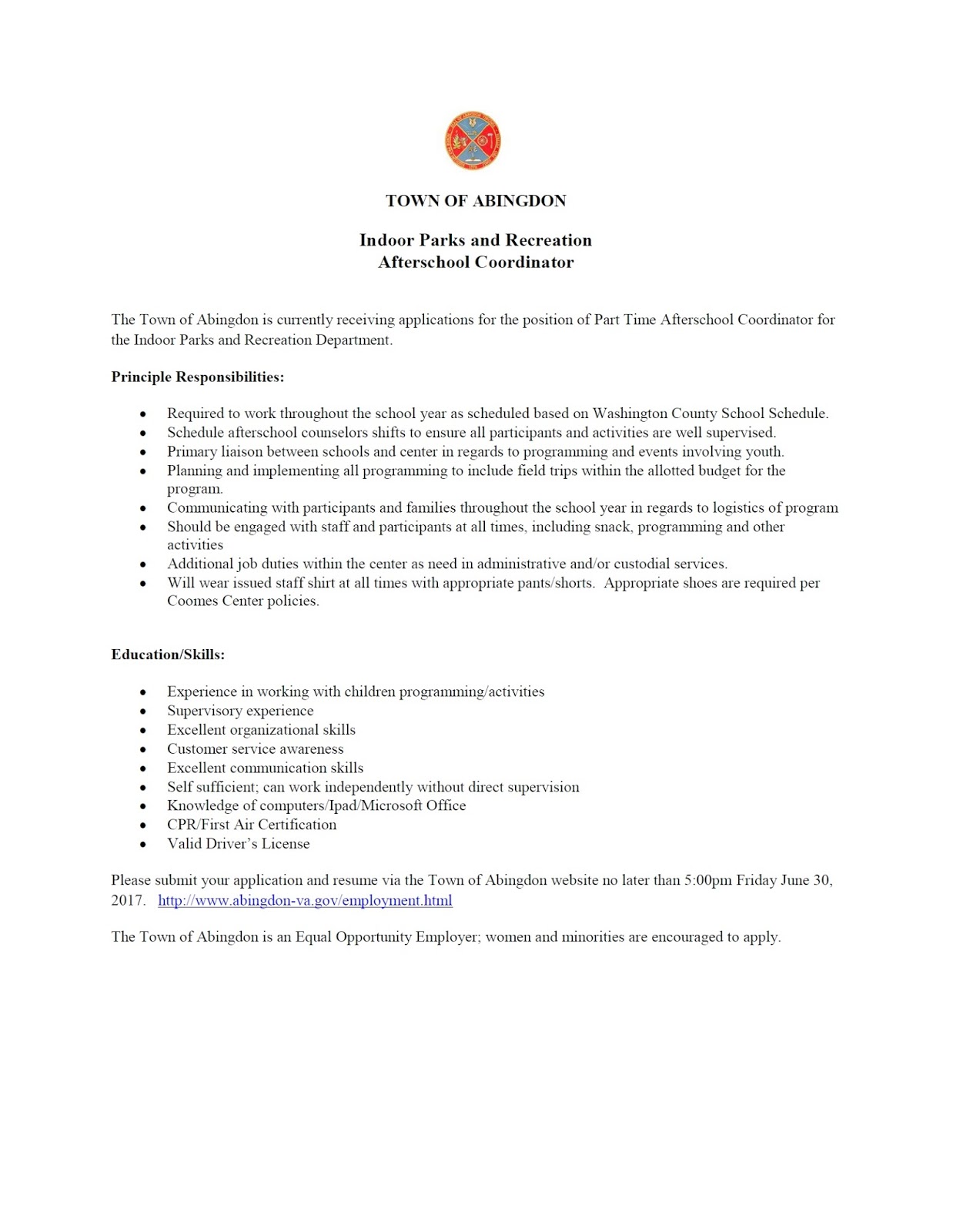 after school program coordinator resume