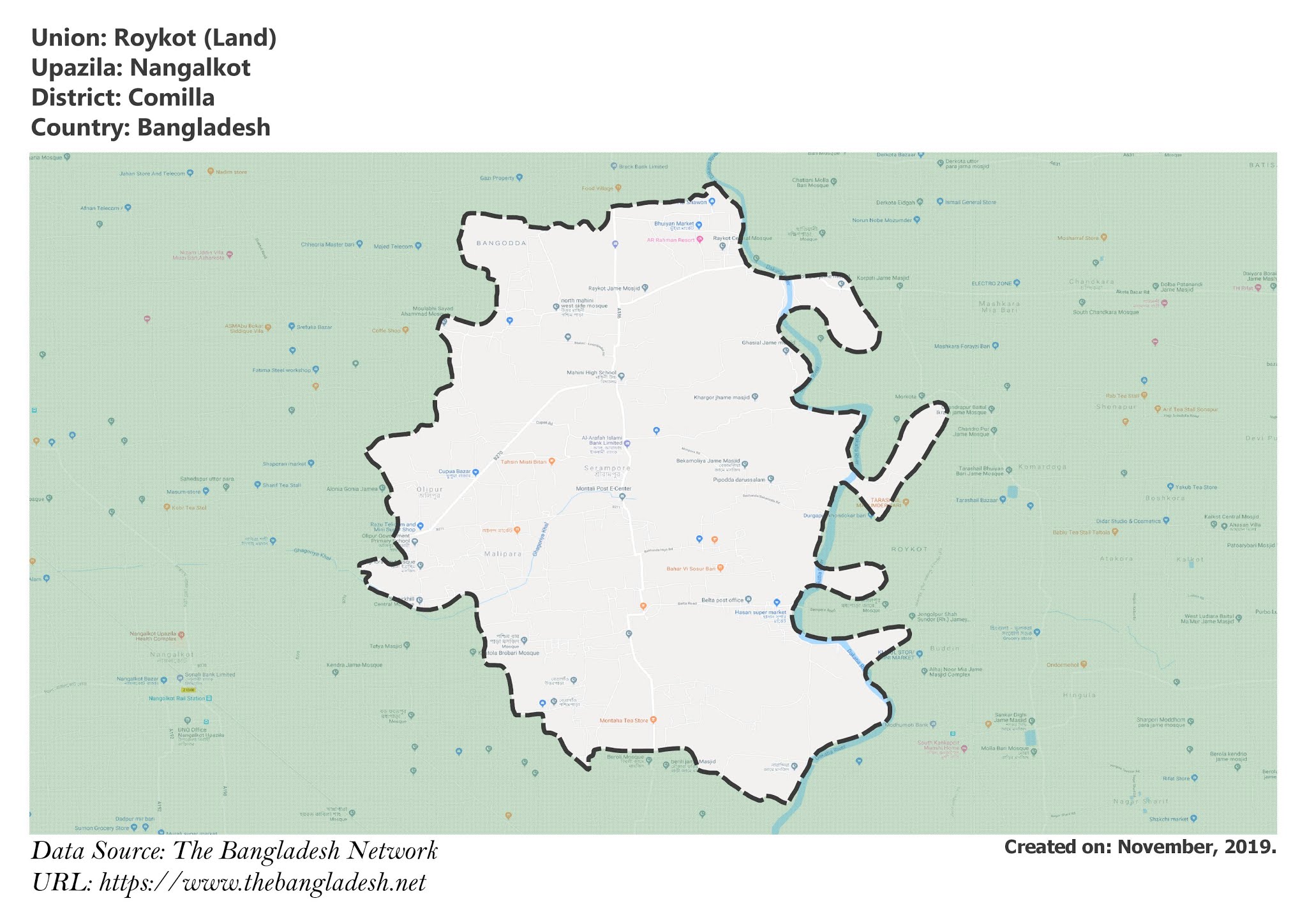 Map of Roykot of Comilla, Bangladesh.
