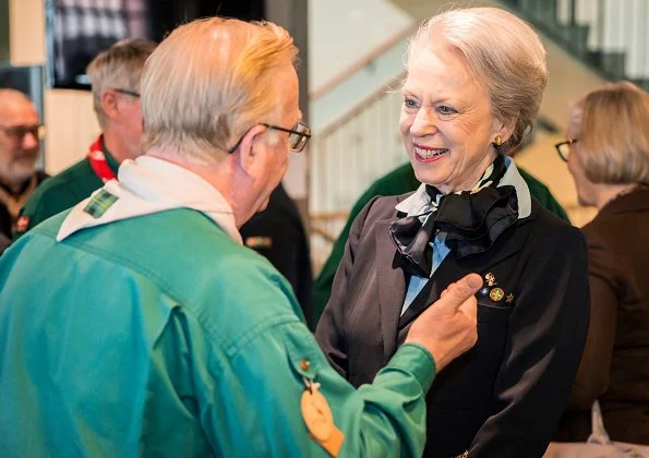 Princess Benedikte of Denmark attended opening of Nordic Scout conference at Gribskov Cultural Hall in Helsinge. Benedikte wore skirtsuit