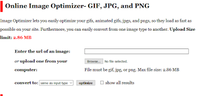 http://tools.dynamicdrive.com/imageoptimizer/   Online image optimizer is provided by DynamicDrive it allows you to compress images from major formats JPG, PNG and GIF to speed up your website for improving user experience and user retainment for your website.