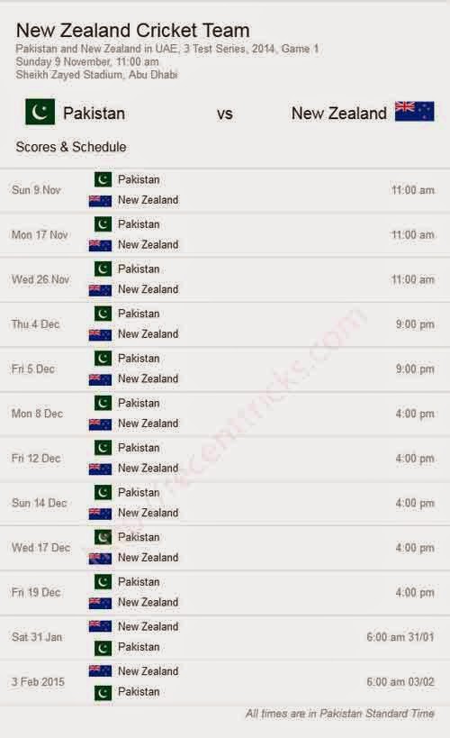 Pakistan VS New Zealand Match Schedule 2014 | Online Video Dramas