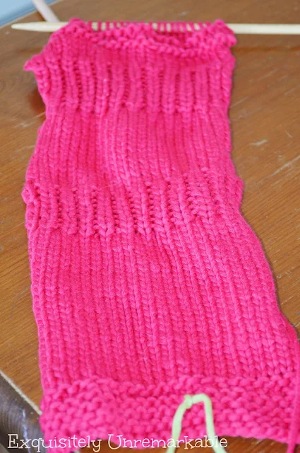 Pink Knitted Scarf In Process