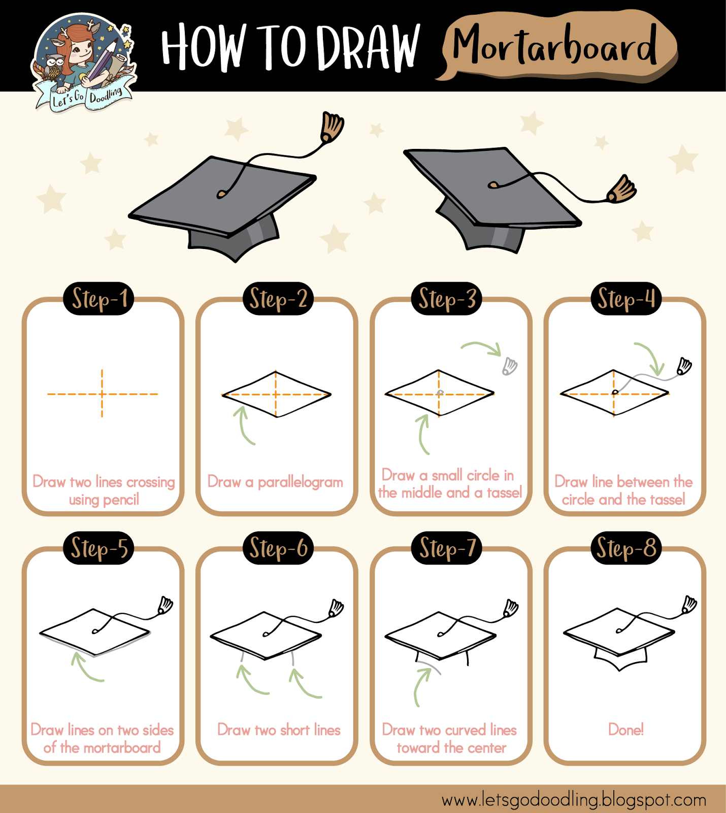How To Draw Mortarboard Easy Step By Step Drawing Tutorial
