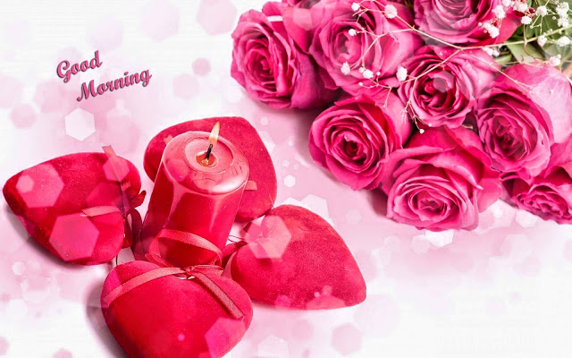 beautiful good morning images with roses and candle light 