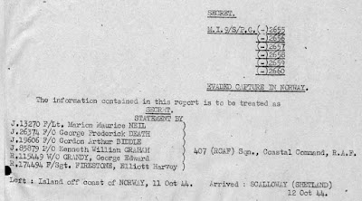 Extract from The National Archives at Kew of WO 208/3324/2659, Escape/Evasion Report for flight crew of Wellington Mk 14 from R.A.F. Wick piloted by F/O G. A Biddle, crashed 26 Set 1944.