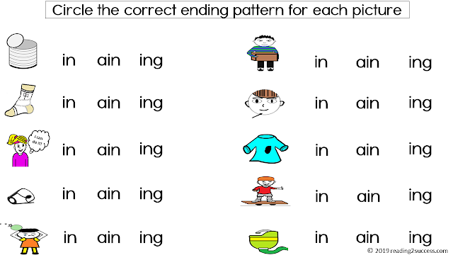 Reading2success: Word ending patterns: in, ain and ing