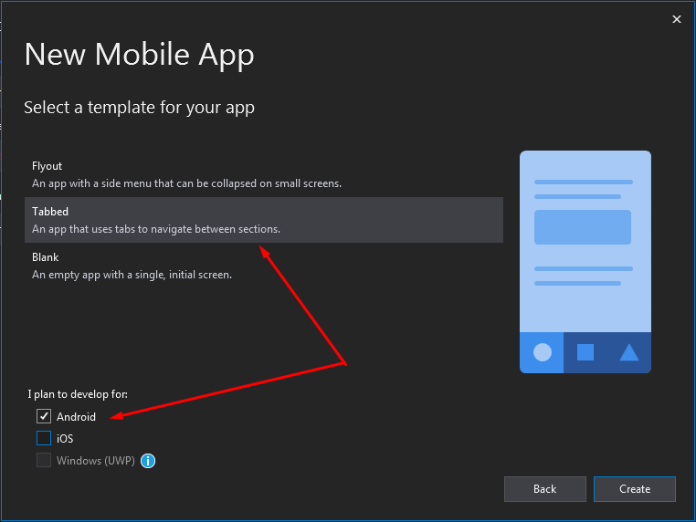 Select a template for your app