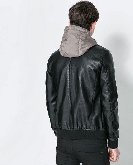 6 Moda: zara jackets 2014 for men FAUX LEATHER HOODED