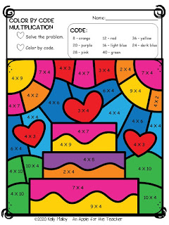 valentine's day color by number multiplication