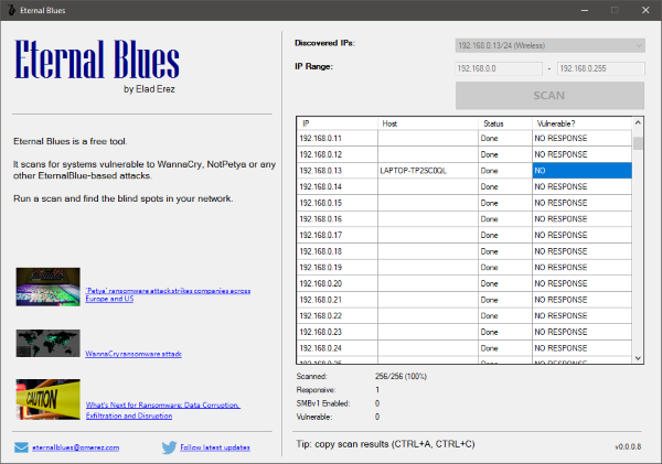Escáner de ransomware Eternal Blues