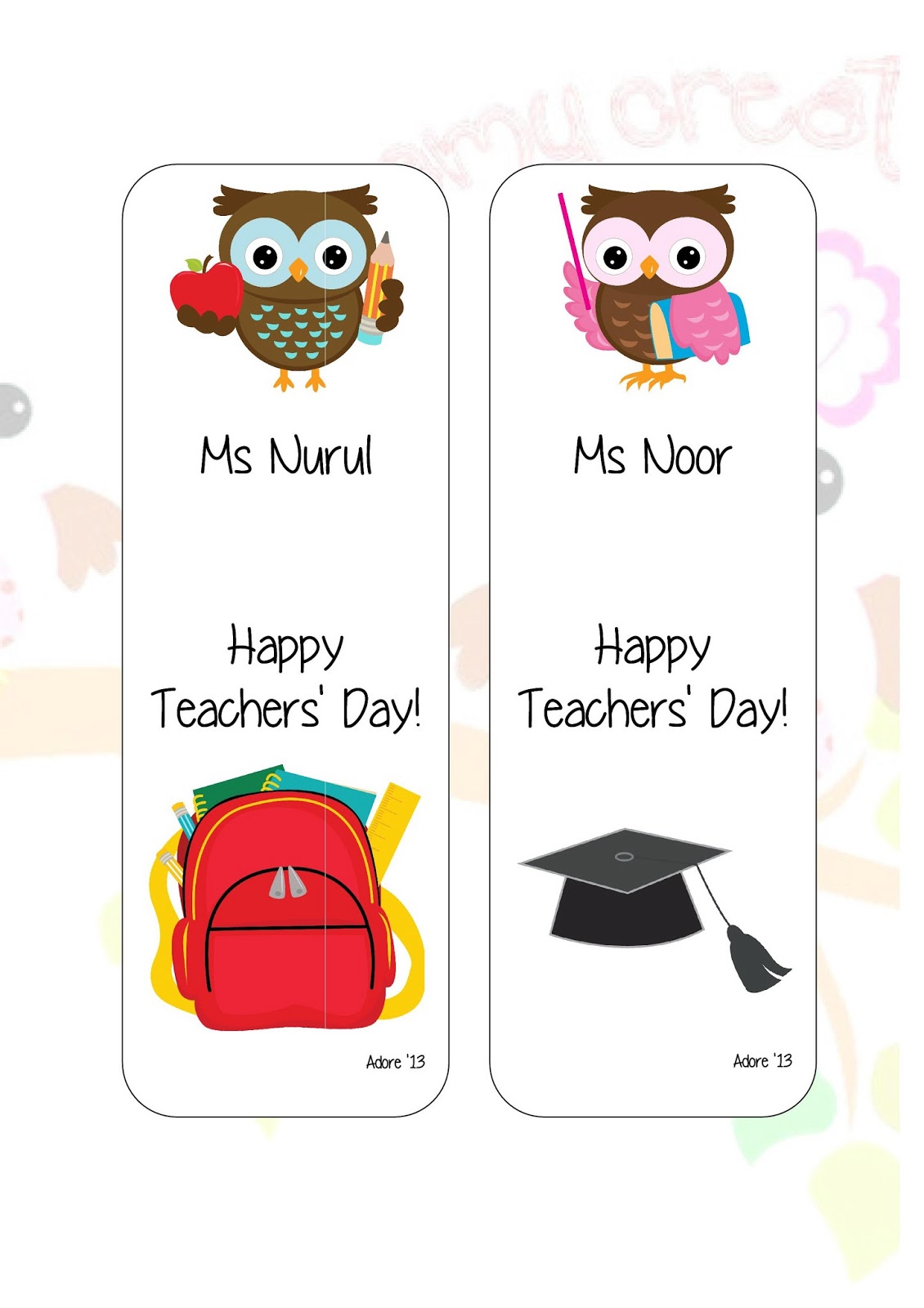 Teachers' Day Bookmark AMY Creation