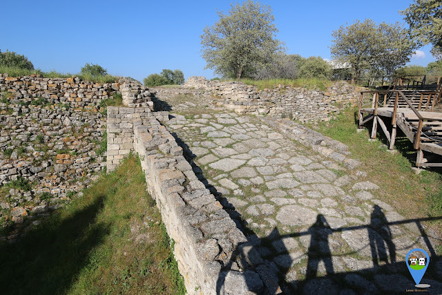 The ramp still remains intact at the ancient city near Troy wooden house in Canakkale, Turkey The ramp still remains intact at the ancient city near Troy wooden house in Canakkale, Turkey