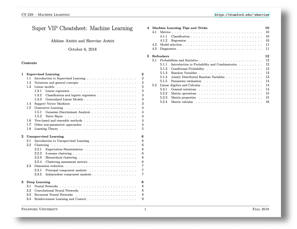 Machine Learning cheat sheet Stanford PDF
