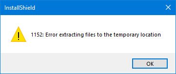 1152: 임시 위치에 파일을 추출하는 동안 오류가 발생했습니다.