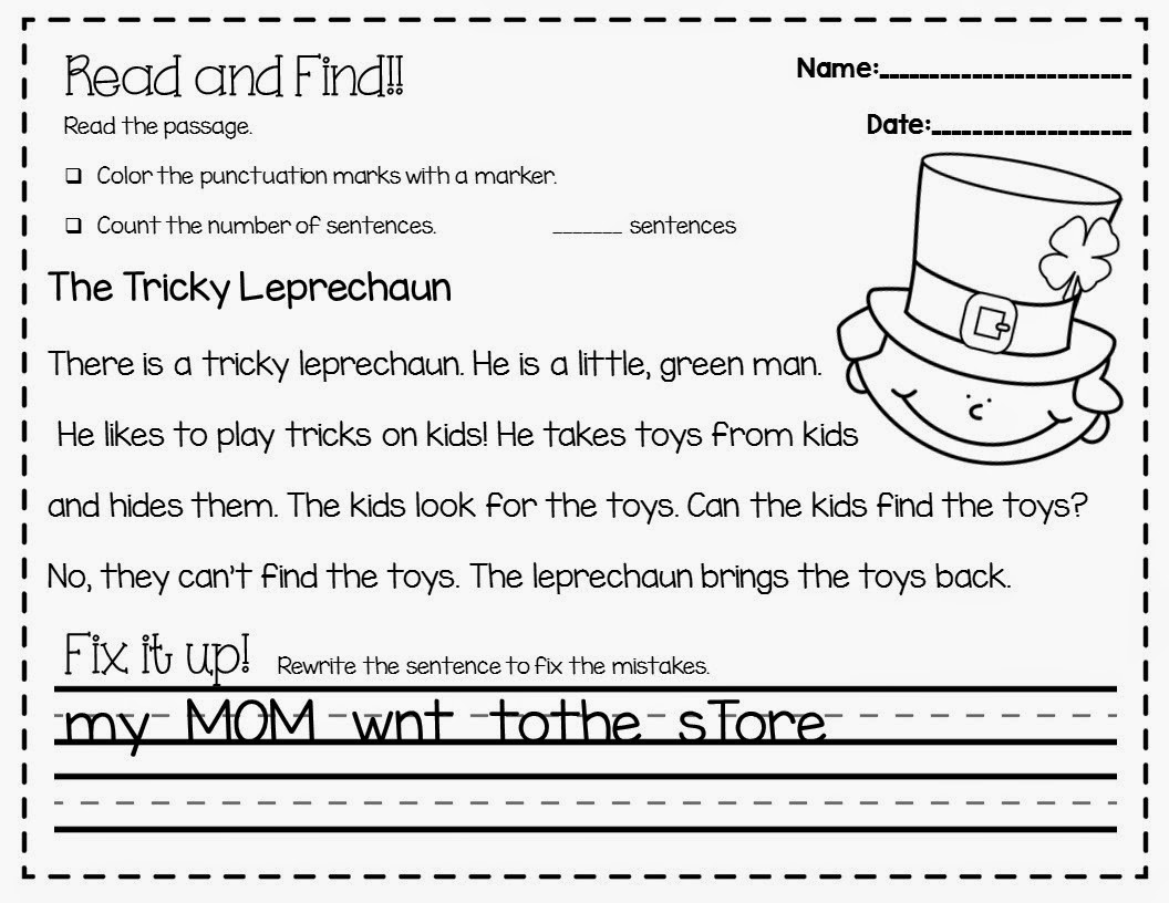 punctuation reading fluency worksheet