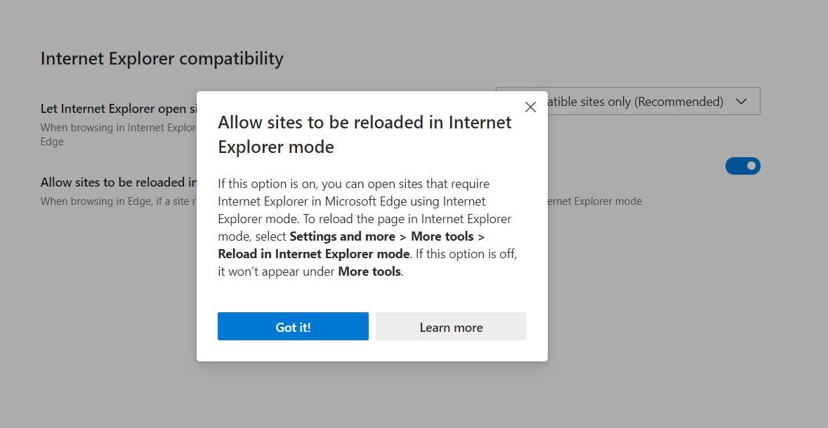 Configure Explorer (IE) Mode in Microsoft Edge Browser.