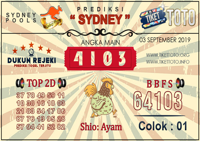 Prediksi Togel SYDNEY TIKETTOTO 03 SEPTEMBER 2019