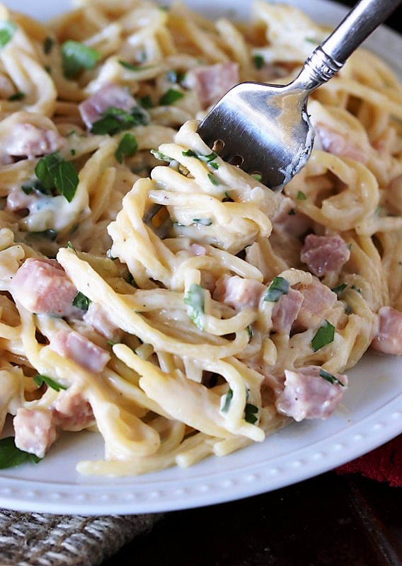 Creamy Ham & Cheese Spaghetti The Kitchen is My Playground