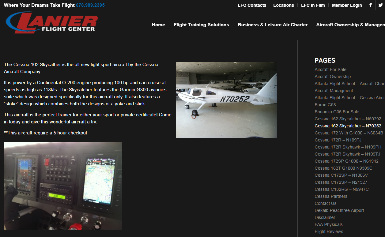 screenshot of N70252 rental page screenshot of N70252 rental page