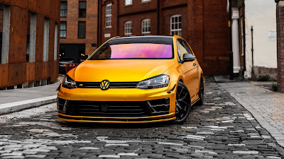 Road, Volkswagen Golf, Yellow, Car, Front View