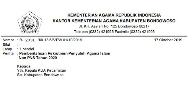 Rekrutmen Penyuluh Agama Islam Kabupaten Bondowoso 2019