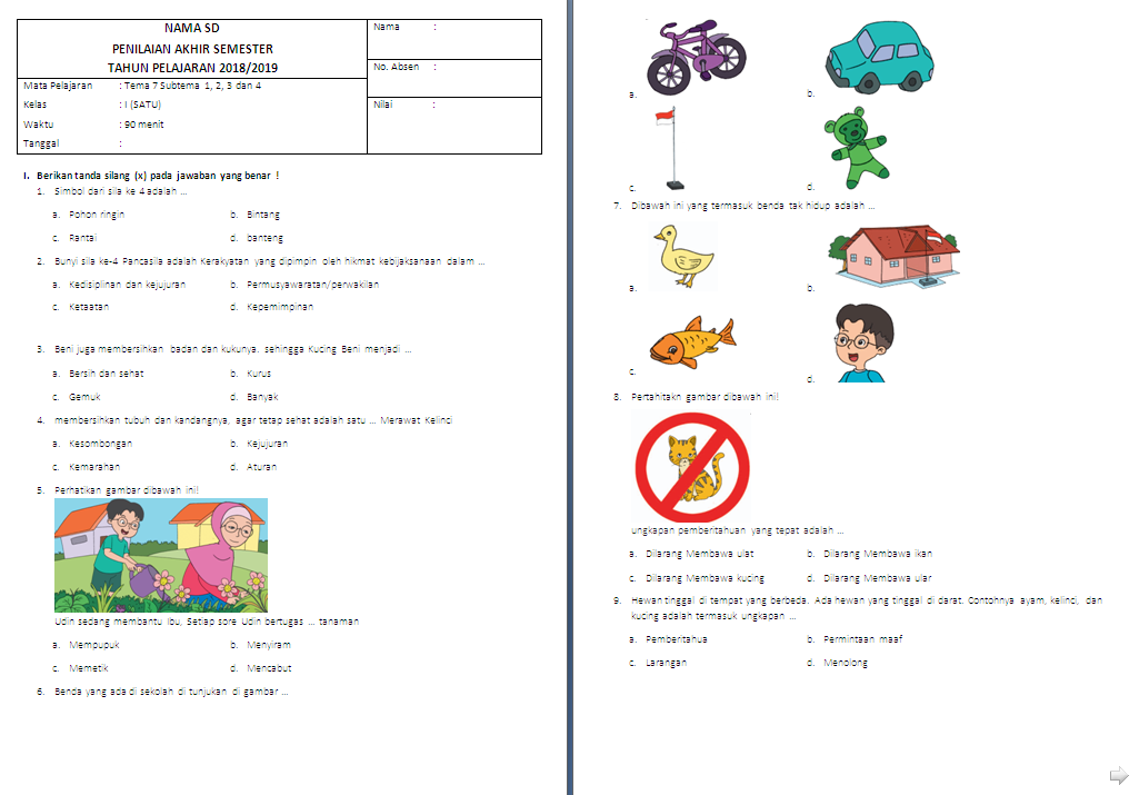 Soal Dan Jawaban Penilaian Akhir Semester 1 Kelas 5 Tema 2 | bank soal