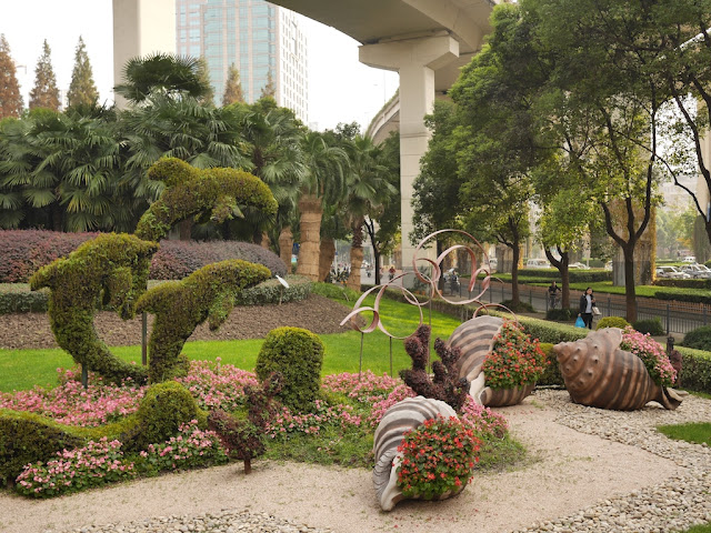 large sculptures of shells at a park in Shanghai