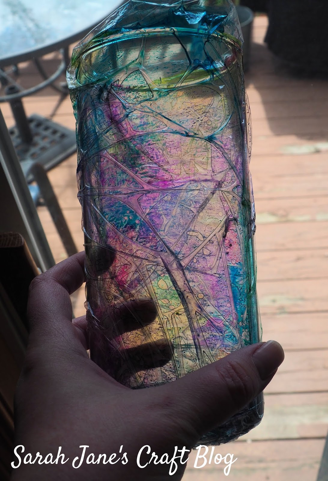 Plastic Wrap Alcohol Ink and Spray Paint Cylindrical Vase