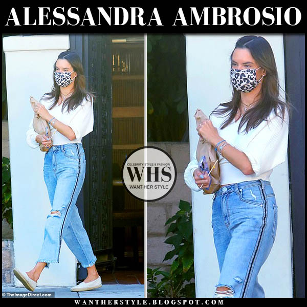 Alessandra Ambrosio in ripped jeans and white espadrilles on April 29 ~ I  want her style - What celebrities wore and where to buy it. Celebrity Style