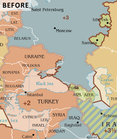 Before and after: Interactive map of time zones that changed during 2016 in west Asia and southeastern Europe