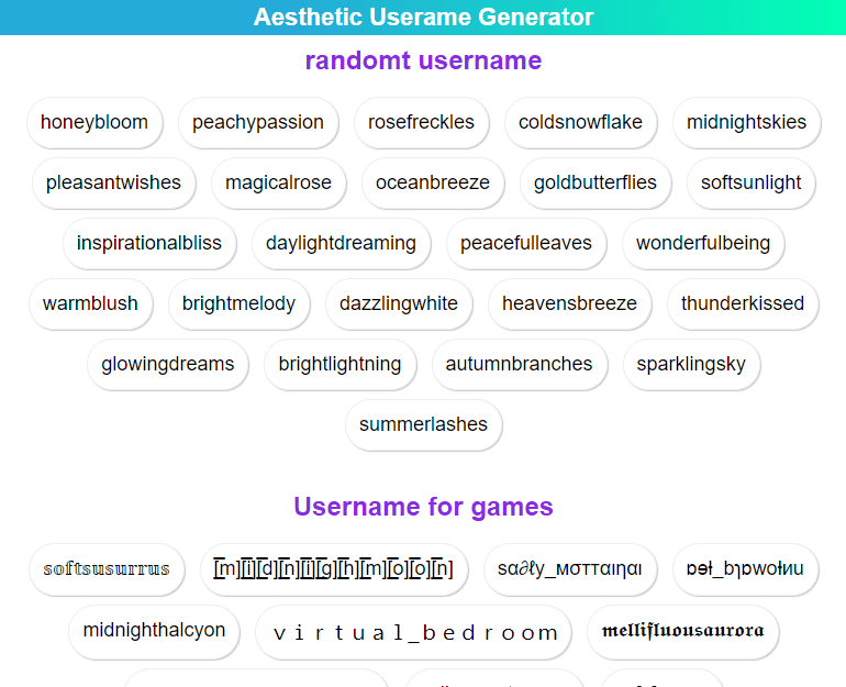 Aestheic UserNames - 𝓐𝓮𝓼𝓽𝓱𝓮𝓽𝓲𝓬 𝓷𝓪𝓶𝓮𝓼 𝓰𝓮𝓷𝓮𝓻𝓪𝓽𝓸𝓻 FREE