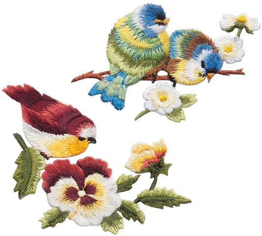 Hình thêu những chú chim trên cành hoa