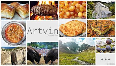 Artvin'in meşhur şeylerini gösteren resimlerden oluşan kolaj