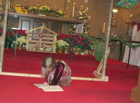 Church altar decorated for Nativity Play.