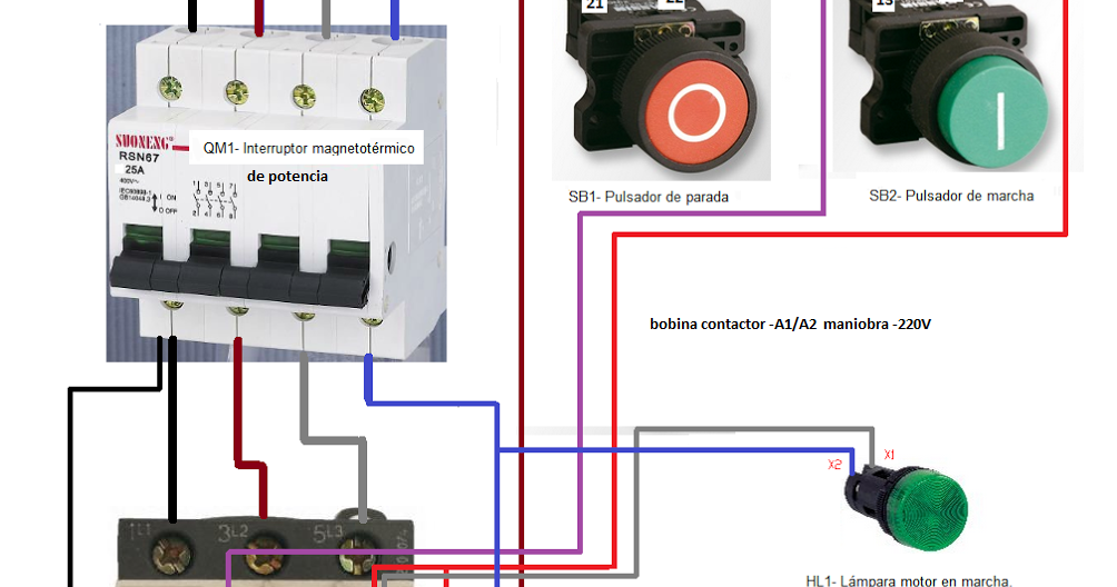 arranque directo de un motor trifasico, con proteccion por rele termico