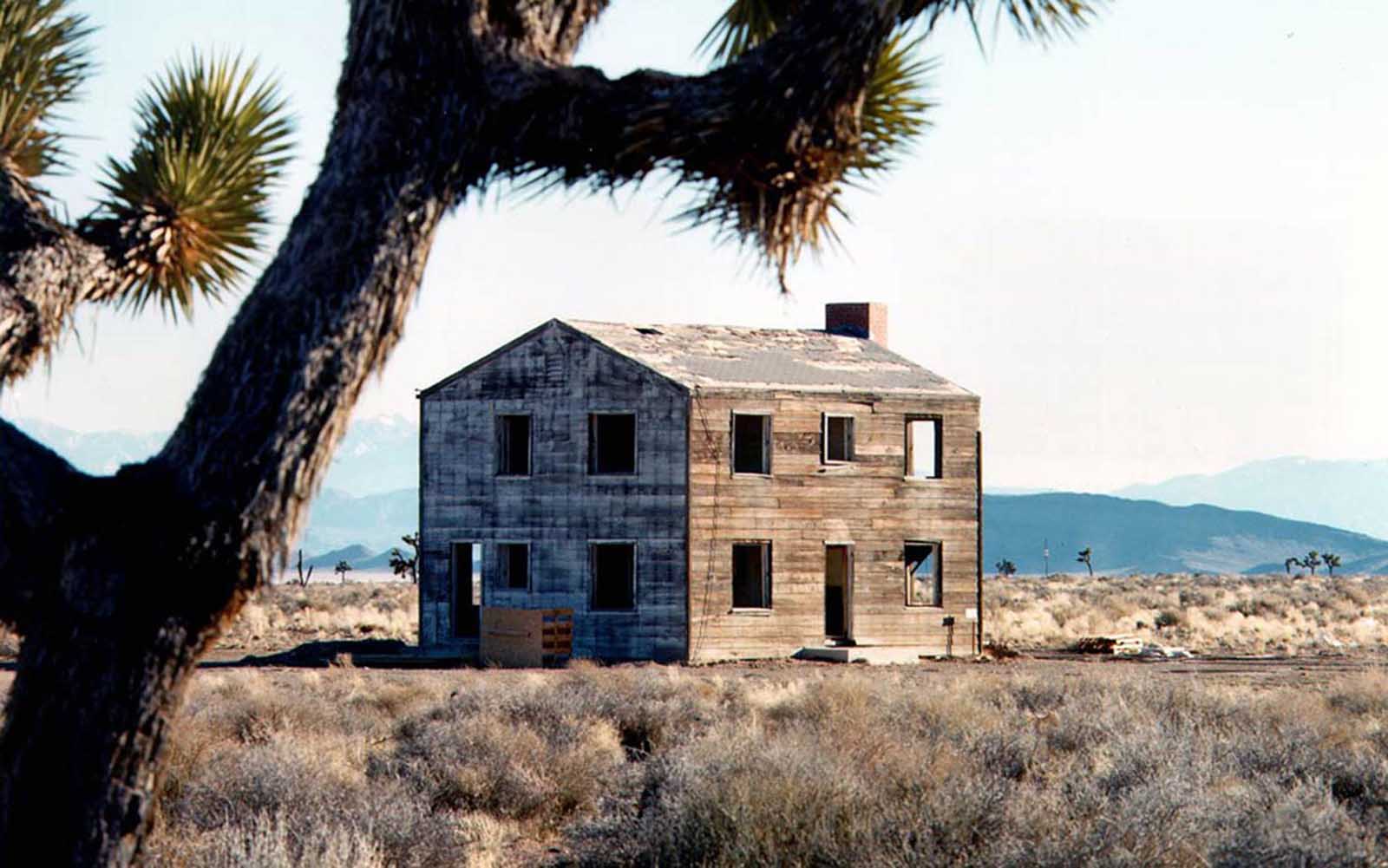 This “Survival Town” house, photographed recently, was built some 7,500 feet from a 29-kiloton nuclear detonation—it remained essentially intact. Survival Town consisted of houses, office buildings, fallout shelters, power systems, communications equipment, a radio broadcasting station, and trailer homes. The test, called Apple II, was fired on May 5, 1955.