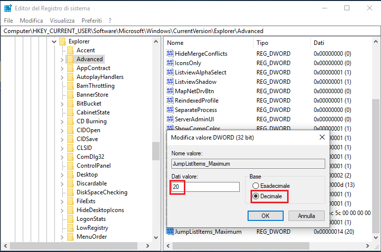 Information Technology Windows 10 Aumentare le voci visualizzate