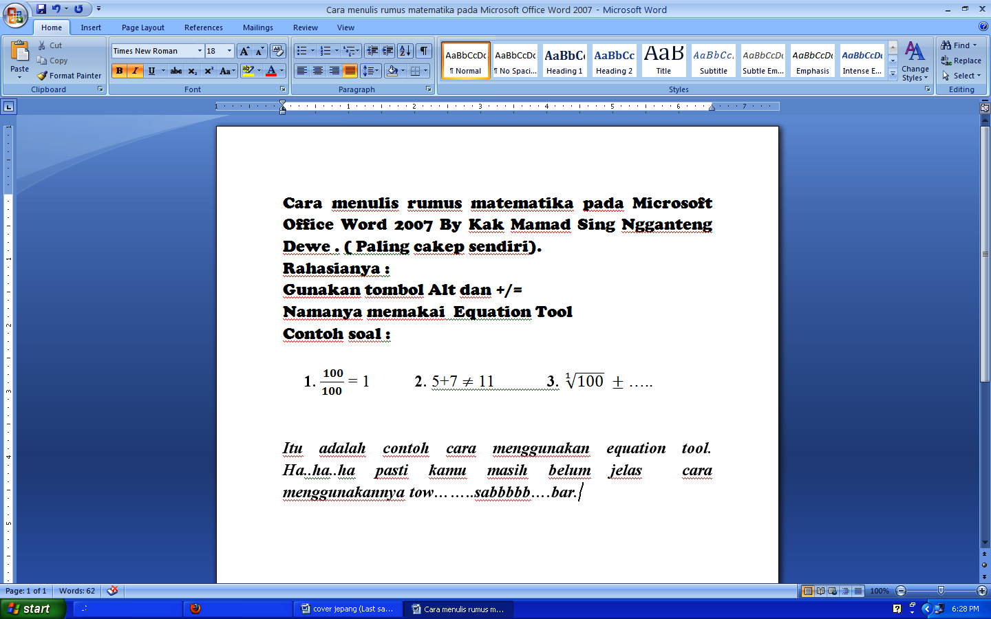 Mewarnai Gambar Anak - anak: Cara menulis rumus Matematika