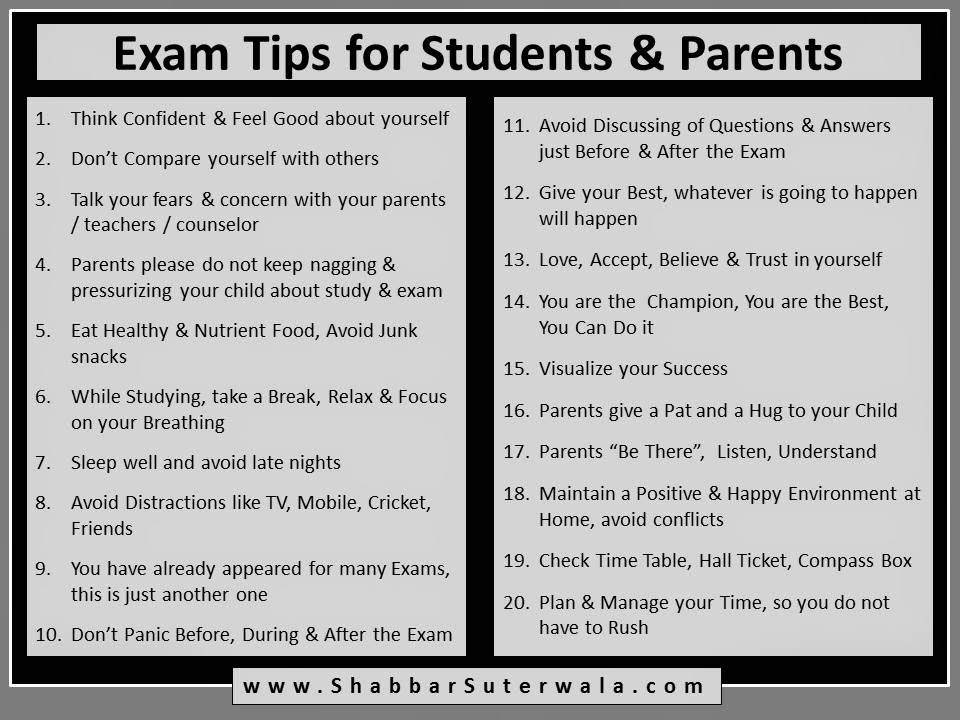 Exam Tips For Students And Parents Poster Inspirational Motivational