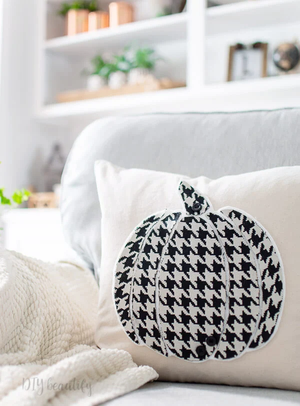 black and white houndstooth pumpkin pillow
