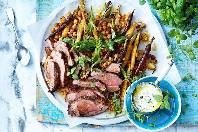 Lamb rump with za'atar roasted carrots and yoghurt dressing Lamb rump with za'atar roasted carrots and yoghurt dressing