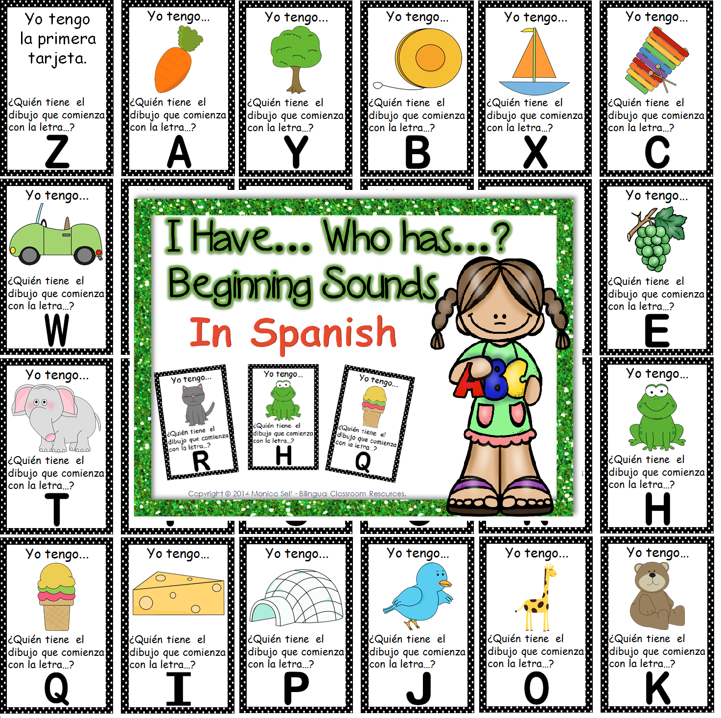 http://www.teacherspayteachers.com/Product/I-Have-Who-Has-Beginning-Sounds-in-Spanish-1297204