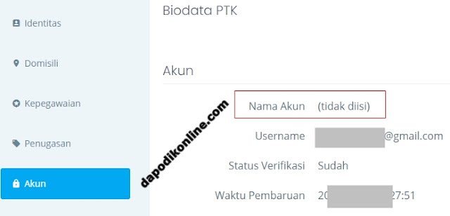 Nama akun tidak diisi