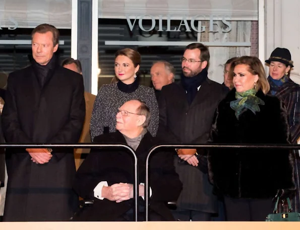 Grand Duke Henri, Duchess Maria Teresa, Prince Guillaume, Princess Stéphanie, Archduchess Marie-Astrid, Princess Sibilla, Princess Eleonora, Princess Margaretha at 125th anniversary of the Luxembourg dynasty, Princess Stephanie gold diamond earrings