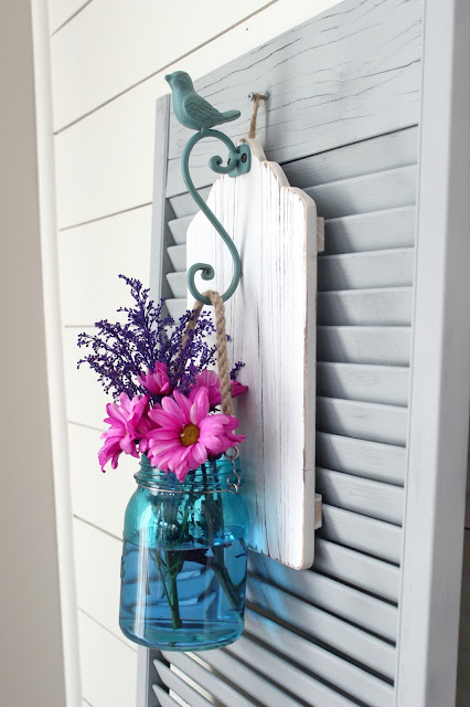 I could do this! Simple hanging mason jar wall plaque.