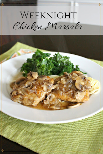Quick and easy weeknight chicken marsala. Chicken breasts with mushrooms in a rich marsala wine sauce. 25 minute meal.