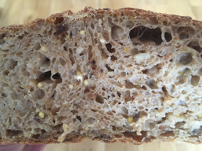 An even crumb with seeds visible