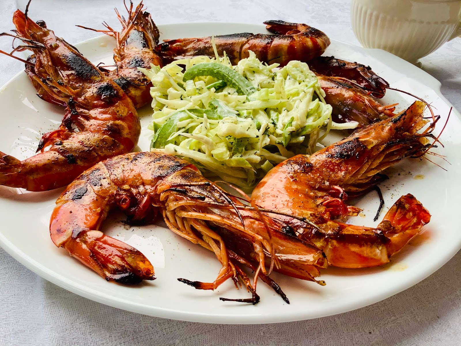 Grilled tiger prawns with coleslaw Recipe