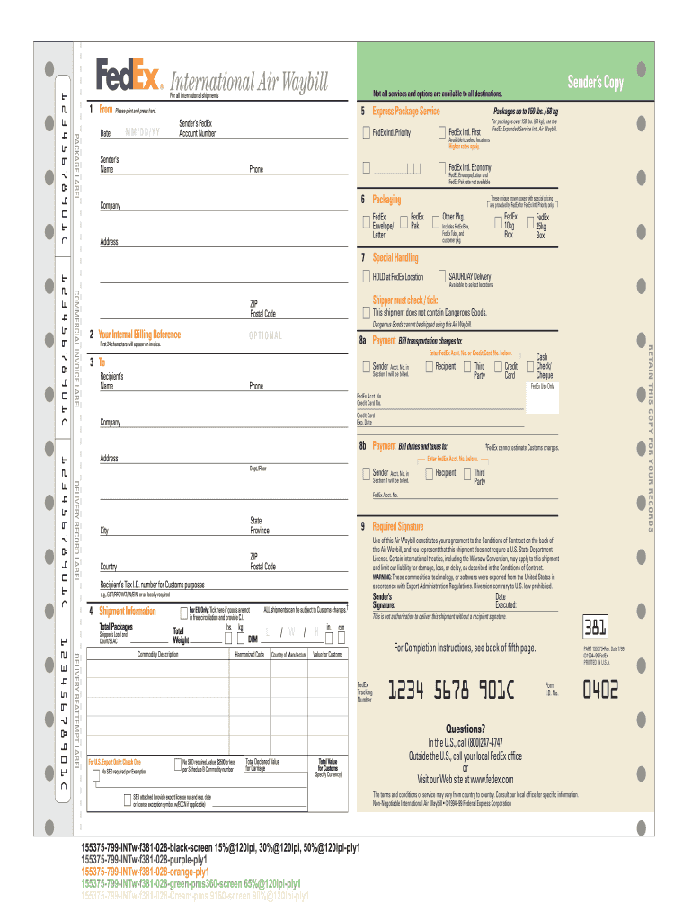 Blank Air Waybill Form